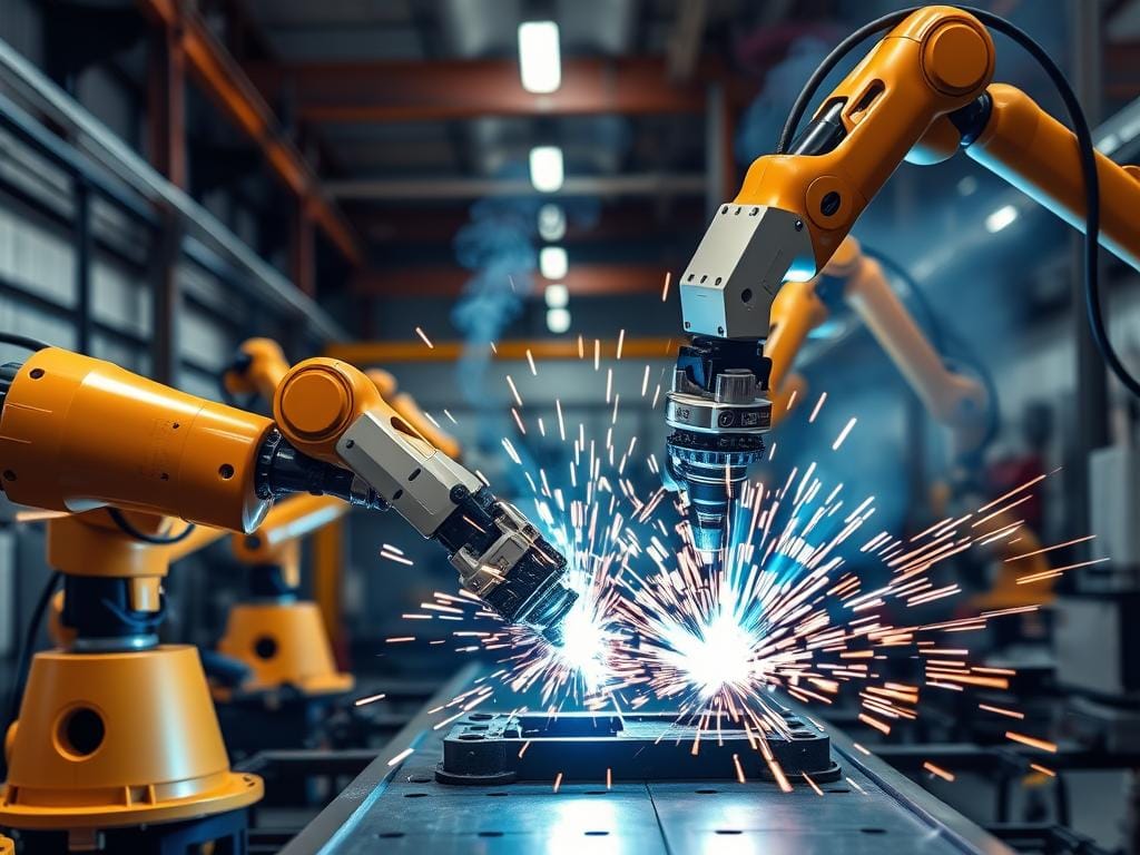Robots de soldadura en acción Robots de soldadura en acción